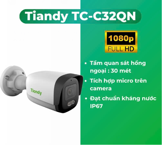 Camera WiFi ip Tiandy TC-C32QN 2MP hồng ngoại 50m, tích hợp mic - loa, phát hiện dạng người