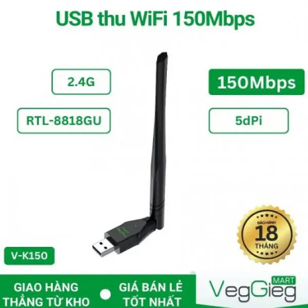 Card wifi cổng USB 150MB Veggieg,1 ăng ten V-K150M