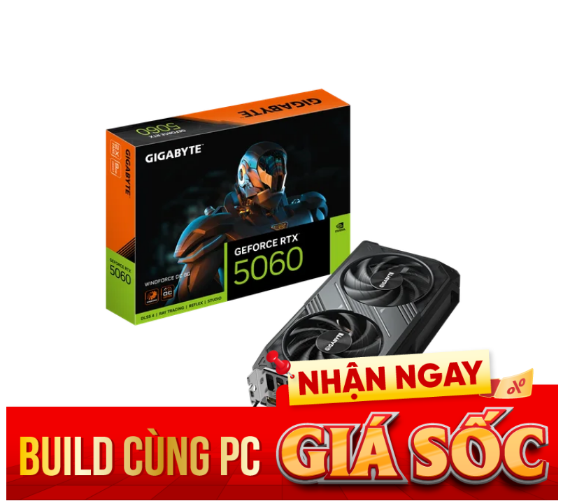 Card màn hình Gigabyte RTX 5060 WINDFORCE OC-8GD (GV-N5060WF2OC-8GD)