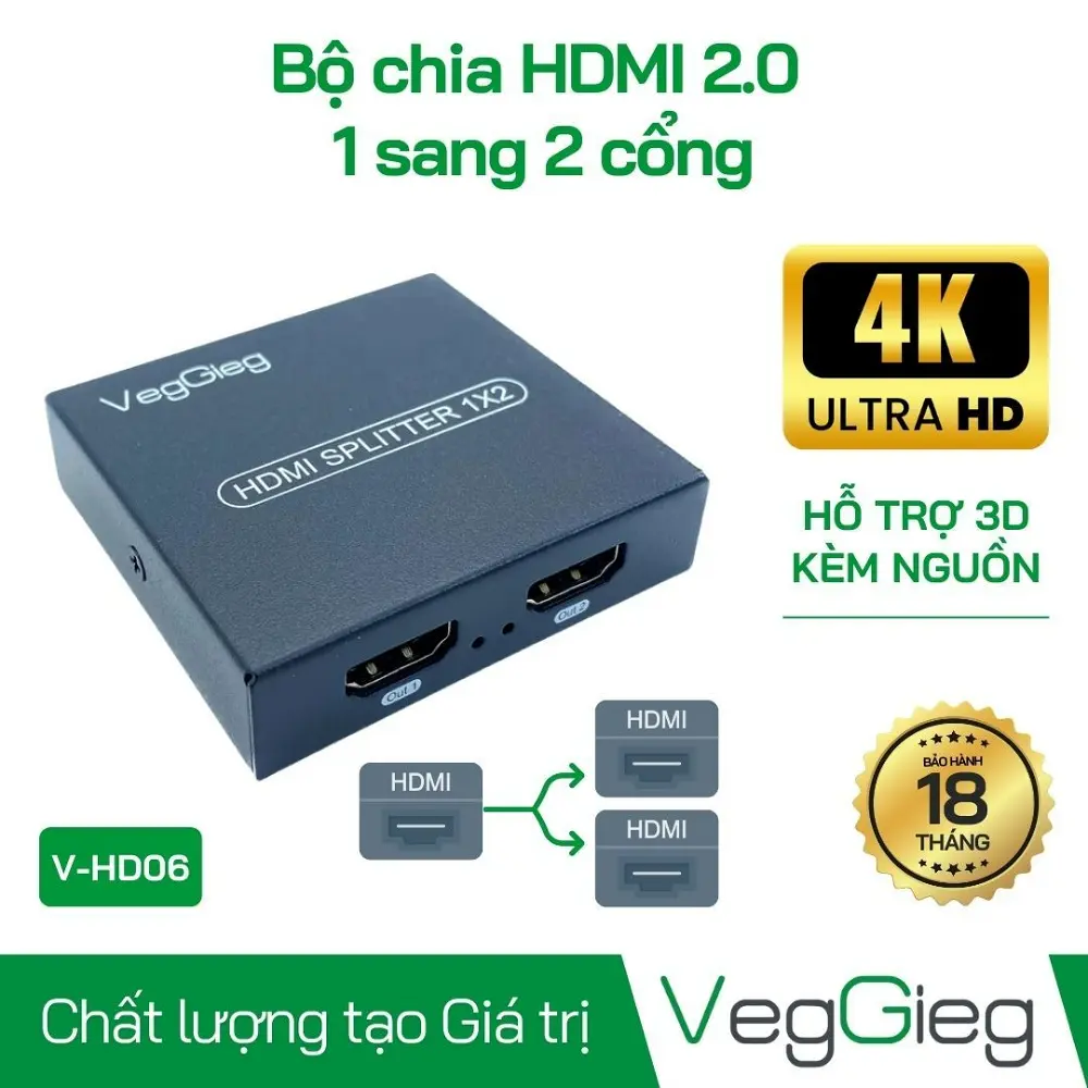 Bộ Chia HDMI 1 Ra 2 - V-HD06 (Ms: 6972854378557)