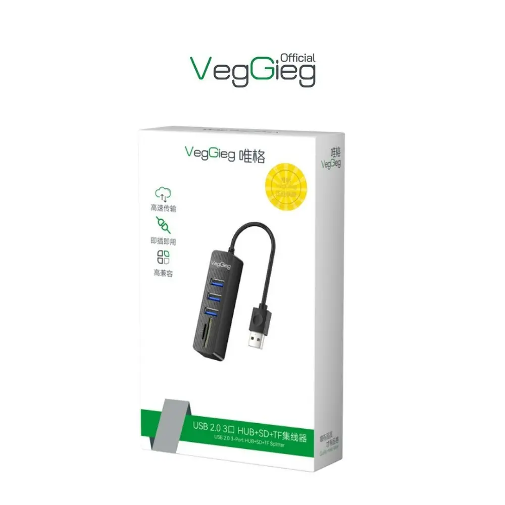 Bộ Chia USB2.0 ra 3 cổng USB2.0 + Đầu Đọc Thẻ (SD+TF 2 TRONG 1) - V-C303 (6972854371657)