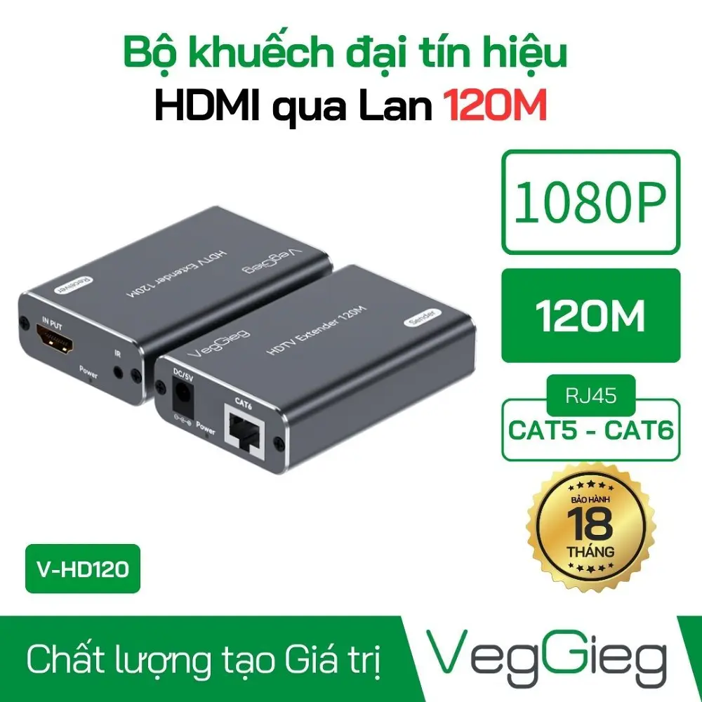 Bộ chuyển đổi HDTV Sang Lan 120m Veggieg V-HD120