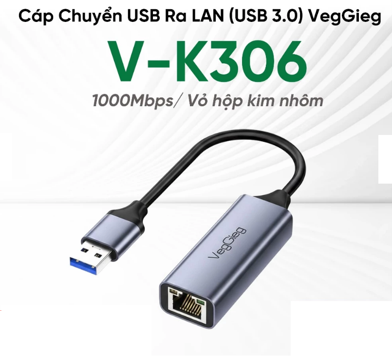 Cáp Chuyển USB Ra LAN (USB 3.0) 1000Mbps VegGieg V-K306 |